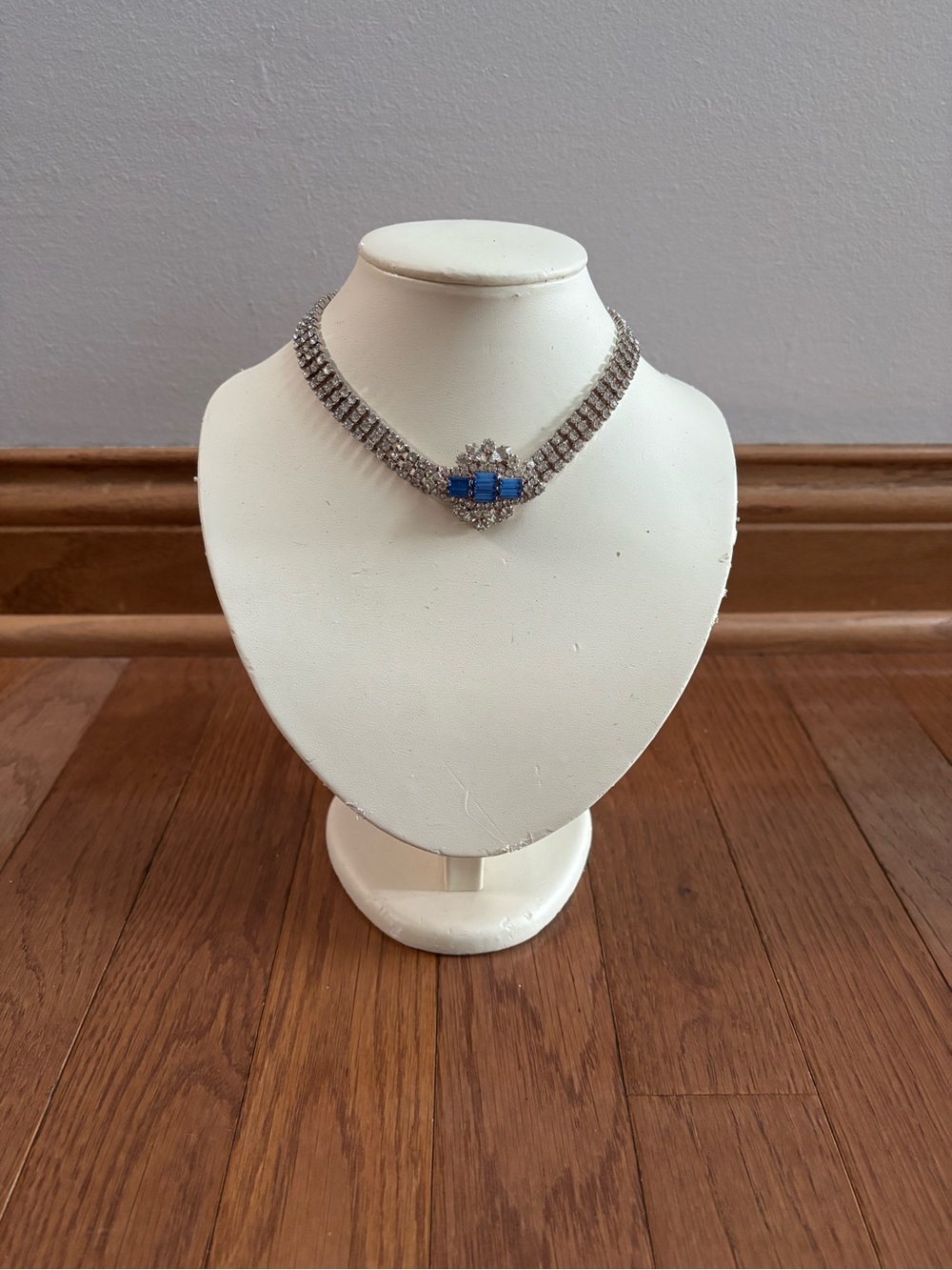 Vintage Inspired Art Deco Rhinestone Silver Tone Choker Necklace